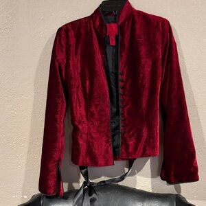 JS Collections Rich Red Velvet Women's Blazer